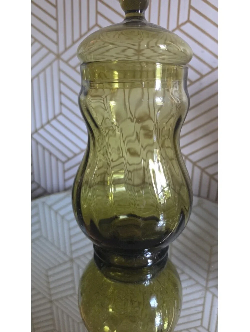 Vintage Mid-Century Bravo Handcrafted Empoli Italy Green Glass Apothecary Jar
